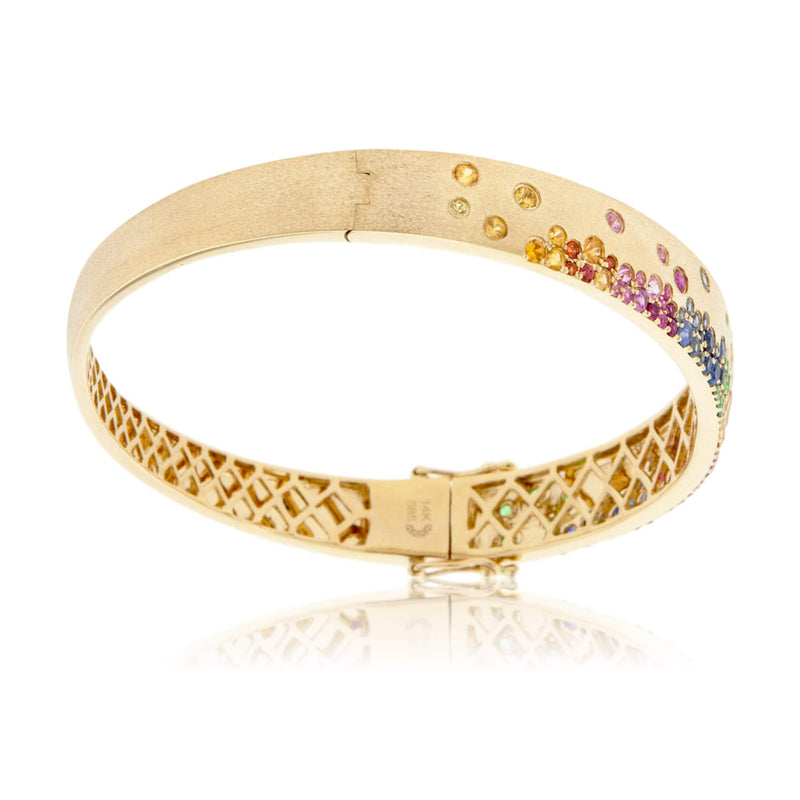Yellow Gold Satin Finish Flush Set Rainbow Sapphire Bracelet - Park City Jewelers