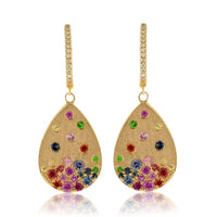 Yellow Gold Satin Finish Flush Set Rainbow Sapphire Earrings - Park City Jewelers