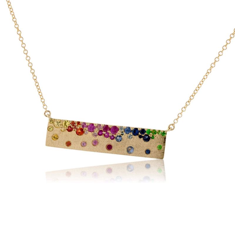 Yellow Gold Satin Finish Flush Set Rainbow Sapphire Necklace - Park City Jewelers
