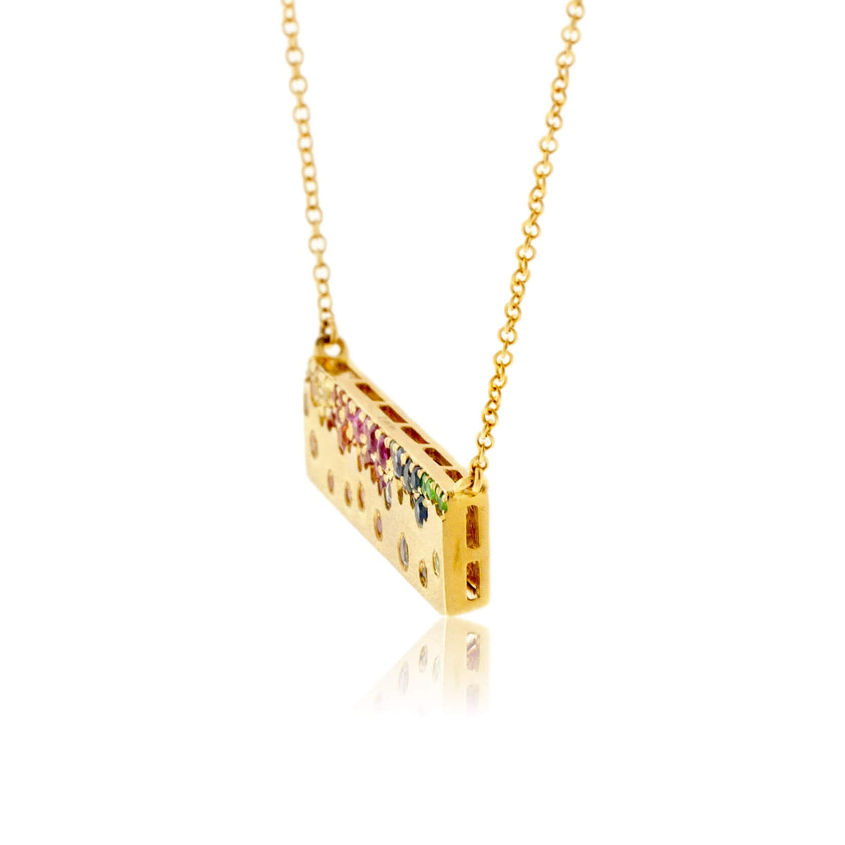 Yellow Gold Satin Finish Flush Set Rainbow Sapphire Necklace - Park City Jewelers