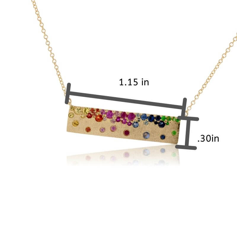 Yellow Gold Satin Finish Flush Set Rainbow Sapphire Necklace