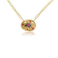 Yellow Gold Satin Finish Flush Set Rainbow Sapphire & Paper-Clip Necklace - Park City Jewelers