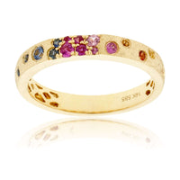 Yellow Gold Satin Finish Flush Set Rainbow Sapphire Ring - Park City Jewelers