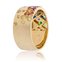 Yellow Gold Satin Finish Flush Set Rainbow Sapphire Ring - Park City Jewelers