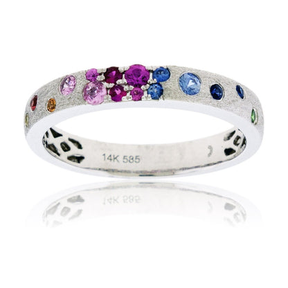 Yellow Gold Satin Finish Flush Set Rainbow Sapphire Ring - Park City Jewelers