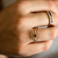 Yellow Gold Sun Style Ring with Diamond and Orange Sapphire - Park City Jewelers