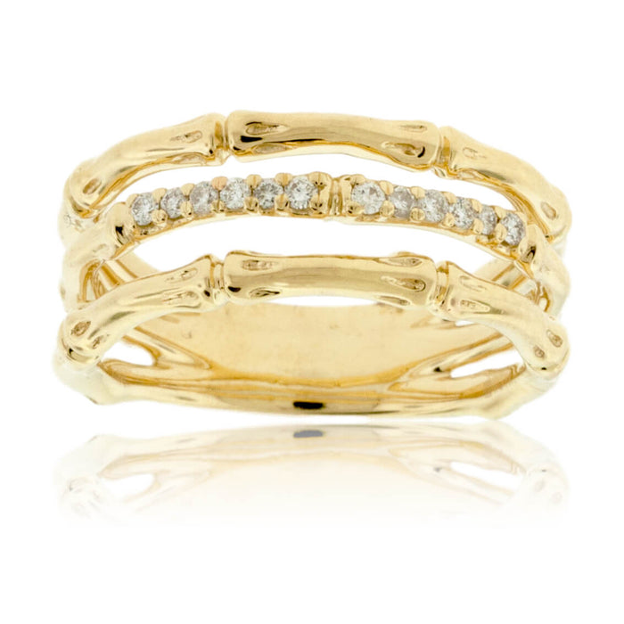 Yellow Gold Textured 3 Row Diamond Ring - Park City Jewelers
