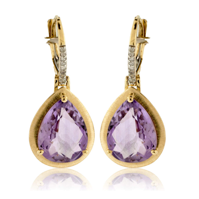 Yellow Gold Textured Amethyst Drop Earrings - Park City Jewelers