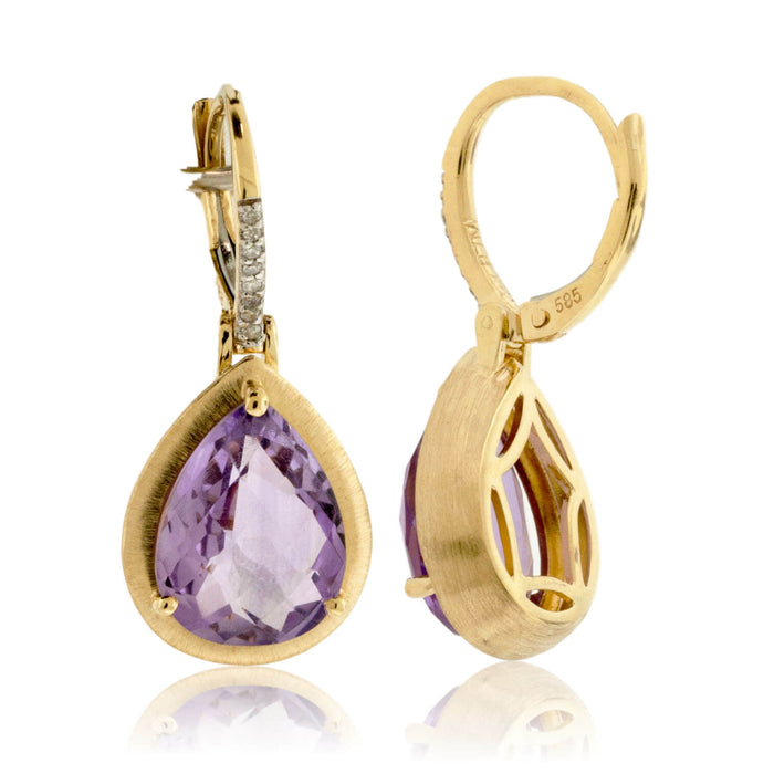 Yellow Gold Textured Amethyst Drop Earrings - Park City Jewelers