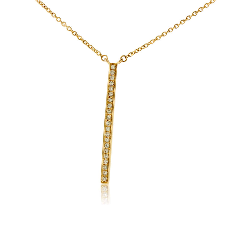 Yellow Gold Vertical Diamond Bar Pendant w/Chain - Park City Jewelers
