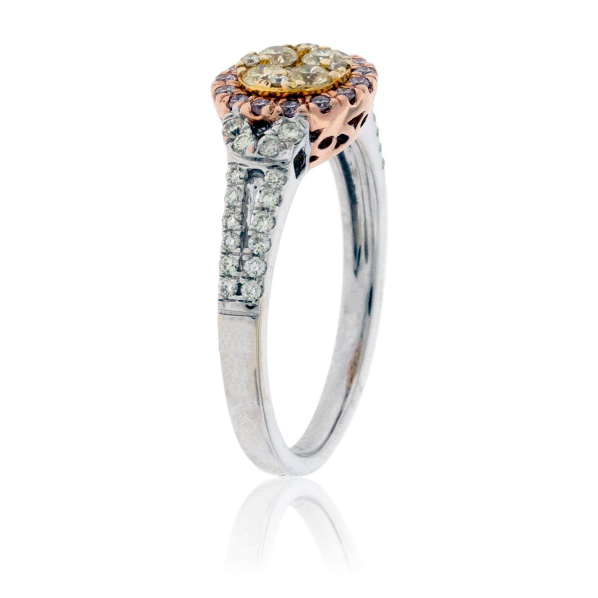 Yellow, Pink, and White Diamond Cluster Engagement Style Ring - Park City Jewelers